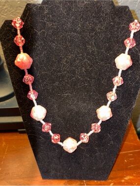 Vintage West Germany Modernist Pink  Lucite Beaded Necklace ~ Maker Mark